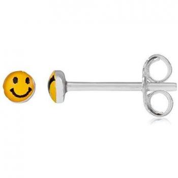 Córdoba Jewels | Pendientes en plata de ley 925 con esmalte con diseño Emoticono Happy Silver