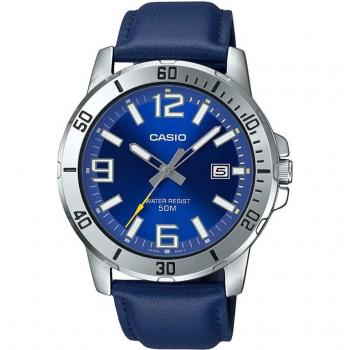 Casio Men's Sport Collection Diver Watch with Blue Dial and Leather Band, Water Resistant 5 ATM