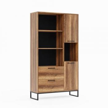Estantería Librería Yukon de Aglomerado de Melamina y Metal en Nogal, 99,5x35x180 cm