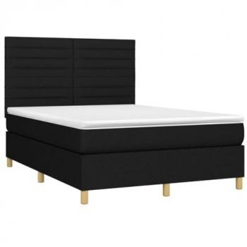 Cama box spring con colchón viscoelástico de espuma, protector, muelles ensacados, adaptable, acolchado reversible, tela negro 140x200 cm