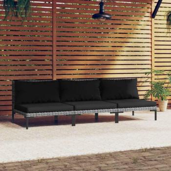 Half-Round Poly Rattan Garden Sofa Set with Cushions - 3 Pieces