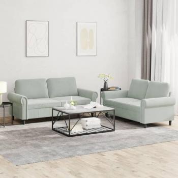 Juego de 2 sofás en terciopelo gris claro con almohadas y cojines