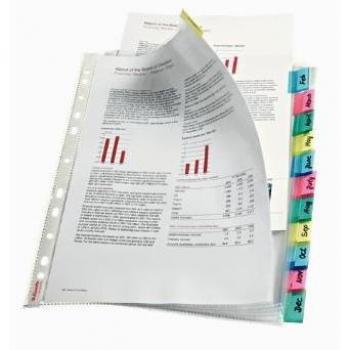Esselte A4 Index Pockets 12-Tab Assorted Colors 130 Micron Model 414170