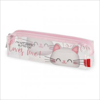 Estuche Portatodo Rectangular Transparente Gato Gatito Rosa - Legami