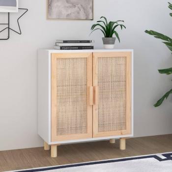 Aparador de Madera de Pino Maciza y Ratán Natural 60x30x70 cm - Mueble de Almacenaje para Salón, Buffet, Armario Auxiliar y Armario de Almacenamiento