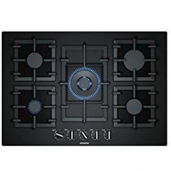 Siemens EP7A6QB90 Encimera de Gas con 5 Quemadores y Cristal Negro, 75cm