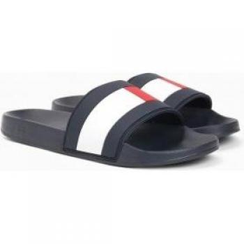 Chanclas Tommy Hilfiger Rubber Th Flag Pool Slide para hombre, color azul marino con detalles en blanco y rojo, talla 46