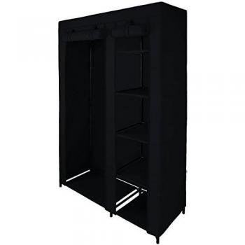 Armario ropero de tela guardarropa de tejido SMART 110 x 45 x 175 cm con barra de armario y cremallera de BB Sport, Color:Negro piano