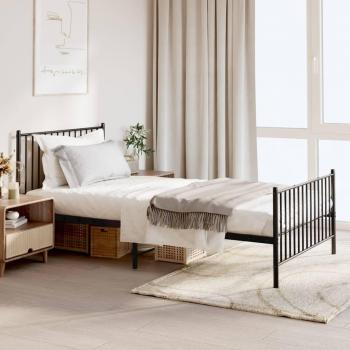 Estructura de cama con cabecero y estribo metal negro 107x203 cm