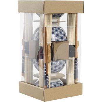 Set de Sushi Oriental DKD Home Decor con 16 Piezas en Gres Azul y Bambú - ¡Ideal para tus cenas orientales!