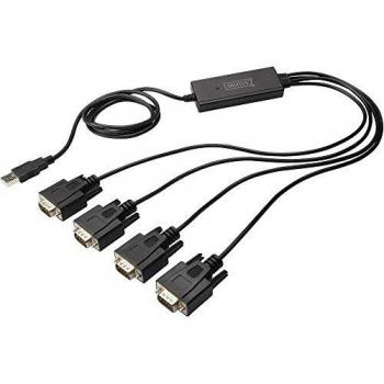 Digitus USB 2.0 to 4xRS232 Cable - Characteristics: USB 2.0 Type-A connector, 4x D-SUB 9-pin connectors, FTDI chipset, length of 1.5 meters