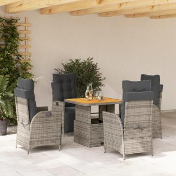 5-Piece Grey Poly Rattan Garden Dining Set with Cushions