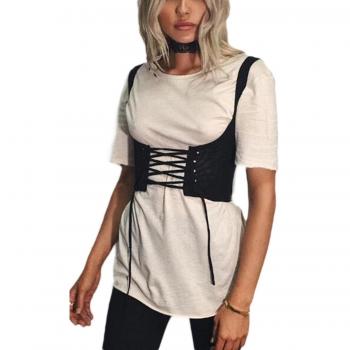 La Mujer Elegante Corset Denim Tanque Atado Anudada Cincher De Cintura Cinturón De Banda Ancha Black S
