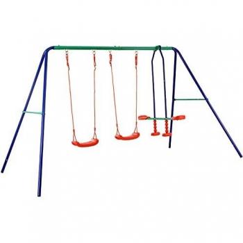 Columpio Jardín para Niños - Estructura de Metal, Capacidad de Carga 200 kg, 2 Asientos de Columpio y 1 Columpio Doble, Para Hasta 4 Niños