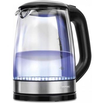 MPM MCZ-78 Hervidor de Agua Eléctrico de Cristal 1.7 Litros con Resistencia Oculta, Iluminación LED, Potencia 2200W, Apagado Automático y F