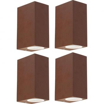 Conjunto de 4 apliques industriales marrón óxido IP44 - Baleno II, Aluminio Rectangular, Adecuado para LED, Máx. 2 x 35 Watt
