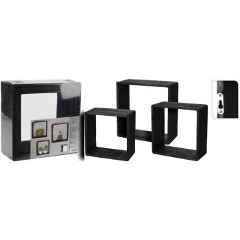 Juego de estantes 3 piezas madera negro 28,5x28,5x12 cm Mueble Almacenaje Estantería para Oficina, Estudio, Dormitorio Estantería/Librería/mueble de Almacenamiento H&S