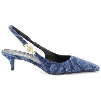 Versace Medusa 95 Barocco Slingback Pumps - High Heel Shoes - Color: Blue - Size: 39 - Female
