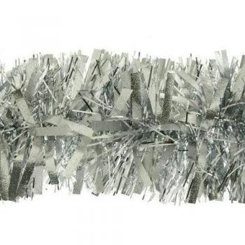 2m (6.5ft) Deluxe Thick Chunky Wide Silver Shiny Christmas Tree Tinsel Garland with Embossing Decoration