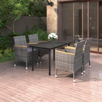 5-Piece Outdoor Dining Set with Cushions, Poly Rattan and Glass