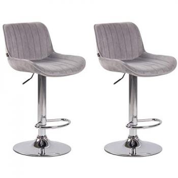 Set de 2 Taburetes de Bar Regulables en Terciopelo Gris con Base Cromada