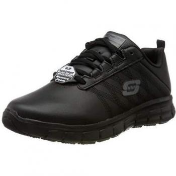 Zapatillas de Trabajo Skechers Sure Track Erath para Mujer, Color Negro, Talla 36, con Suela Antideslizante y Diseño para Gastronomía y Cuidado