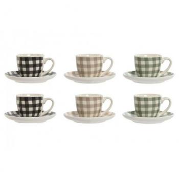 Juego de 6 Tazas con Plato Home ESPRIT Verde Beige Gris Porcelana 90 ml
