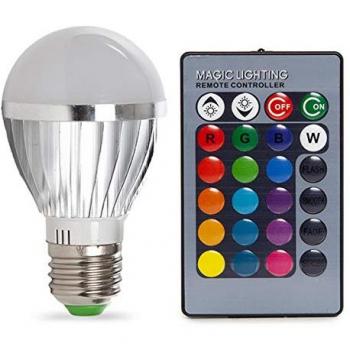 Lámpara de LEDs RGB 3W E27 Esferica con Mando a Distancia