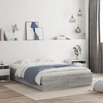 Cama con cajones cruzados de madera multicapa gris Sonoma 120x190 cm
