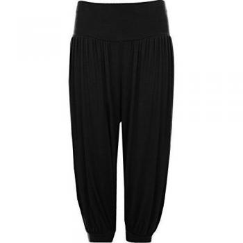 WearAll - Mujer Pantalones Estilo Harén 3/4 Tallas Grandes - Negro - 52-54
