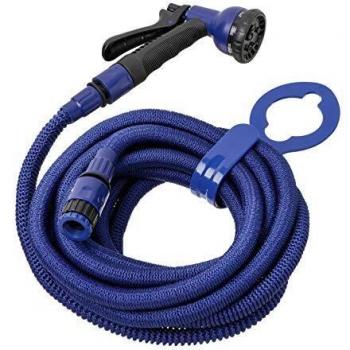 Tatay Kit Manguera Extensible Superflex de 15 m, se expande hasta 3 Veces, fácil de Usar, Ligera. Equipada con Pistola de riego de 8 Posiciones, Conector, Adaptador y Colgador de Grifo