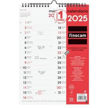 Calendario de Pared Neutro 2025 para Escribir en Dos Columnas - Finocam (210x300 mm)