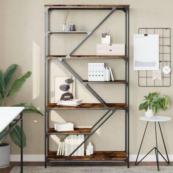 Estantería de madera de ingeniería y acero 91x36x176cm en color Negro, Roble Sonoma y Roble ahumado - Mueble de Almacenaje para Oficina, Estudio o Dormitorio - Estantería/Libr