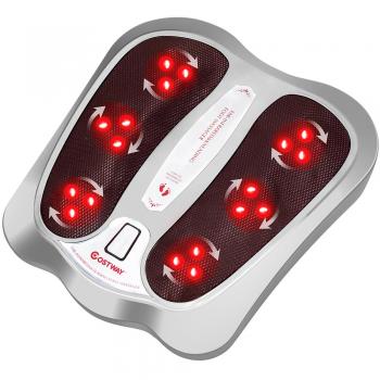 Far Infrared & Kneading Foot Massager - Costway Contemporary Plastic Foot Massager with Rotating Massage Heads in Silver