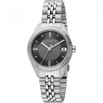 Esprit Madison Women's Stainless Steel Analog Watch - Silver Grey Strap, Black Dial