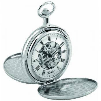 Woodford Unisex Full Hunter Chrome Plated Skeleton Pocket Watch