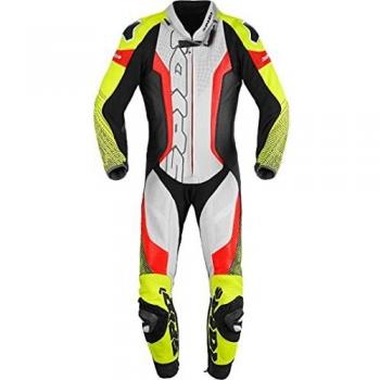 Spidi Supersonic Pro - Traje de piel para motocicleta, 1 pieza, perforado, talla 46, color negro, blanco, rojo y amarillo