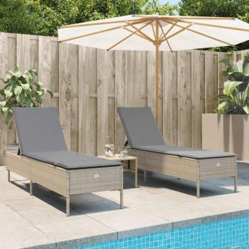 Tumbonas de polyrattan con almohadas beige - 2 unidades