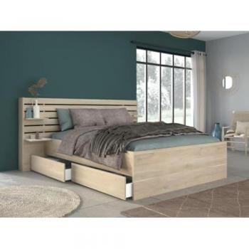 Cama 160 x 200 cm con compartimentos - Color: natural + Somier + Colchón - TENALIA II