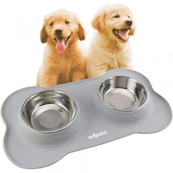 Cuenco Doble Antideslizante de Acero Inoxidable para Alimentos y Agua - Evita Derrames - Perros y Gatos