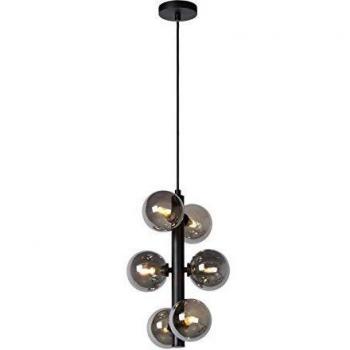 Lámpara Colgante Tycho, 6 luces, negro/gris humo, diseño retro