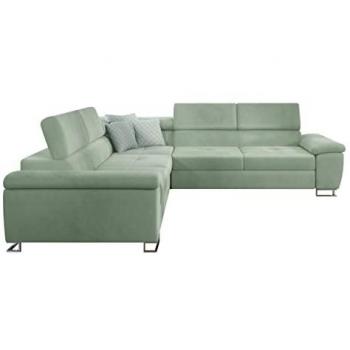 Sofá rinconero Comfivo 265, con función de descanso y caja de ropa de cama, dimensiones 275x71x275cm, color verde