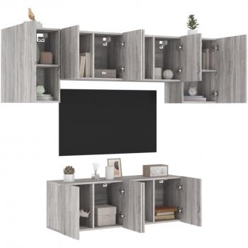 Muebles de TV de pared 6 piezas gris Sonoma madera multicapa