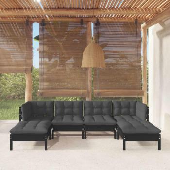 Sofá de jardín 6 PCs con cojines de madera de pino negro