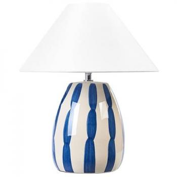 Lámpara de mesa de cerámica beige y azul 43 cm con pantalla cónica blanca hecha a mano Luchetti
