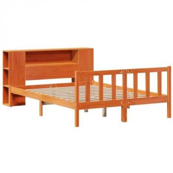Cama con Estantería de Madera Maciza Marrón Sin Colchón 140x200 cm
