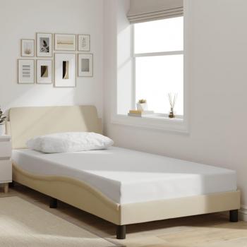 Cama con cabecero de tela crema 100x200 cm sin colchón