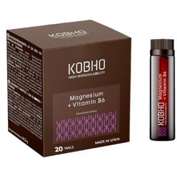 Kobho Magnesio + Vitamina B6 Líquido 20 Viales 25 ml - Citrato de Magnesio con Vitamina B6 de Máxima Absorción, ayuda a evitar los calambres musculares y favore
