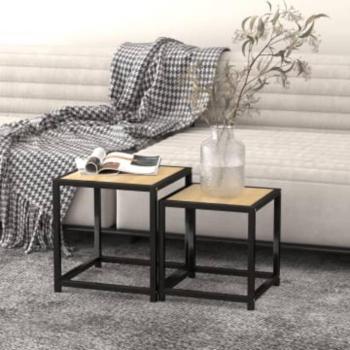 Mesas de centro 2 unidades MDF Negro y amarillo, Roble Sonoma, Negro - Mesa de sofá, Mesa de Entrada para Salón, Consola de Entrada, Mueble Recibidor, Mesita, Mesa auxiliar Salon