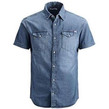 Jack & Jones Jjesheridan Shirt S/s STS Camisa, Denim Azul Medio, S para Hombre